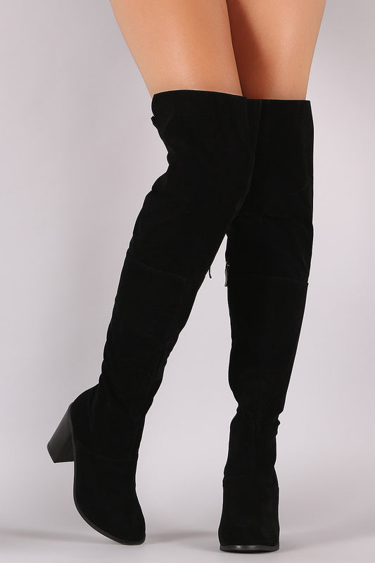 Suede Chunky Heeled Over-The-Knee Boots