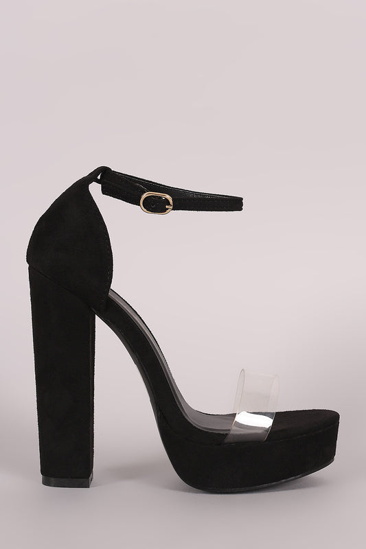 Suede Lucite Band Chunky Platform Heel