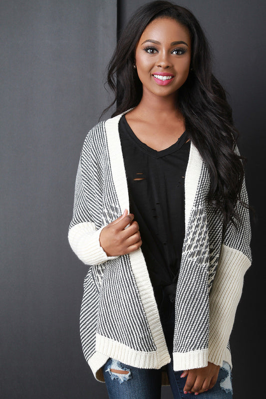 Two Tone Chunky Knit Cardigan