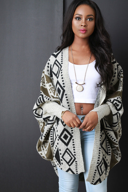 Geo Pattern Knit Dolman Cardigan