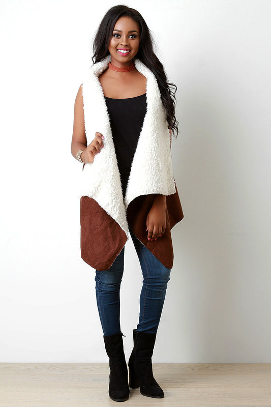 Suede and Soft Faux Fur Asymmetrical Vest