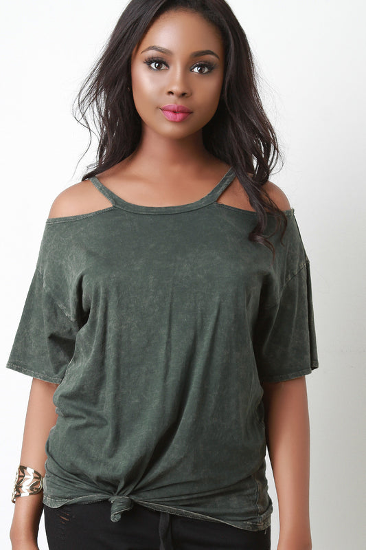 Cold Shoulders Knot Tie Tee