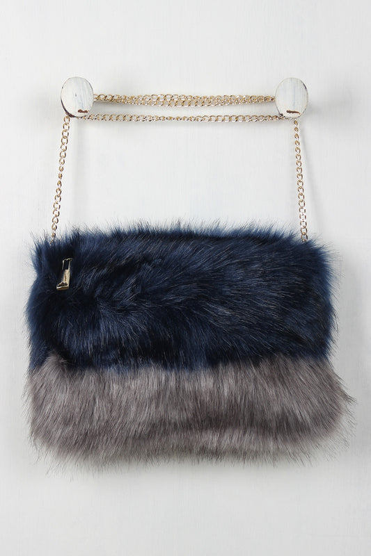 Two Tone Faux Fur Cross Body Bag