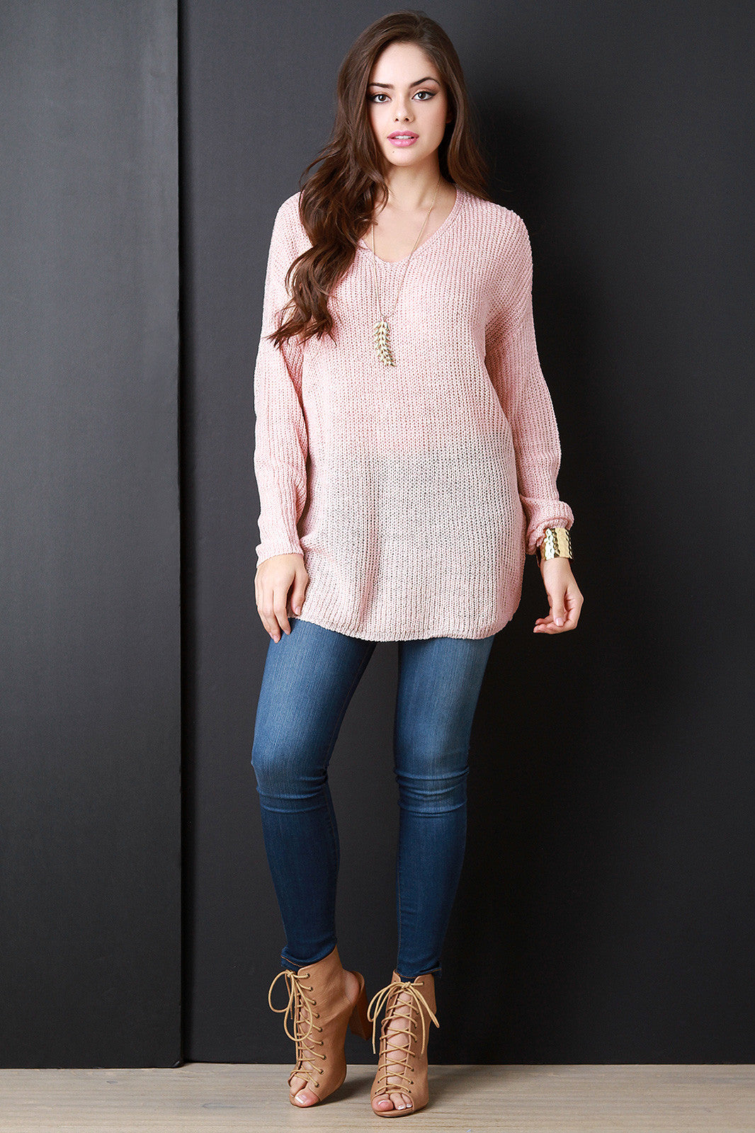 Boxy V Neck Loose Knit Sweater