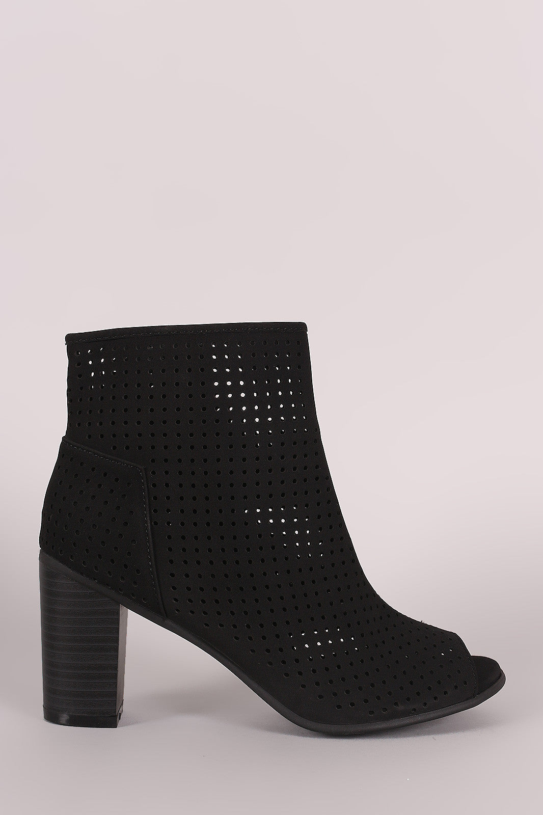 Breckelle Perforated Nubuck Chunky Heeled Booties