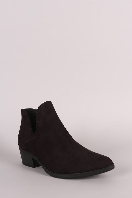 Soda Suede Side Cutout Pointy Toe Cowgirl Booties