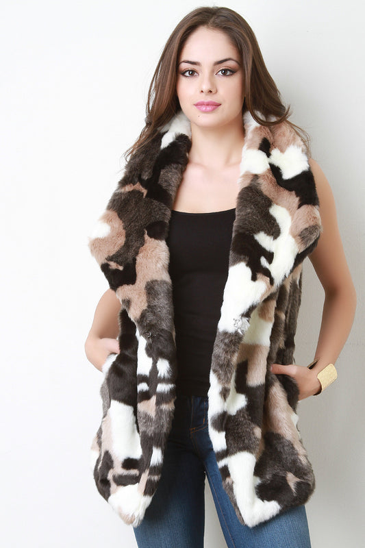 Oversized Faux Fur Camo Vest
