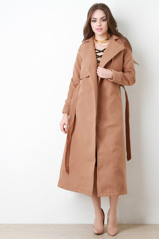 Faux Wool Belted Longline Trench Coat
