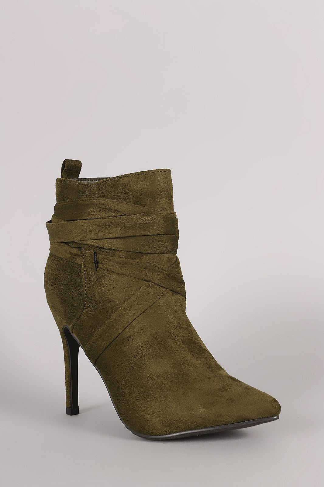 Breckelle Suede Pointy Toe Lace Up Ankle Boots