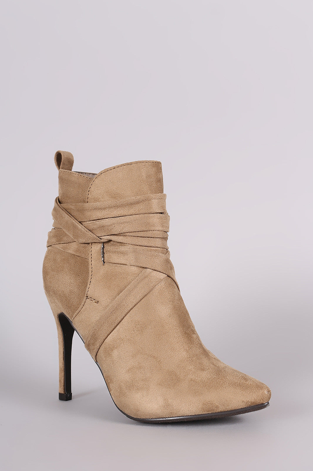 Breckelle Suede Pointy Toe Lace Up Ankle Boots