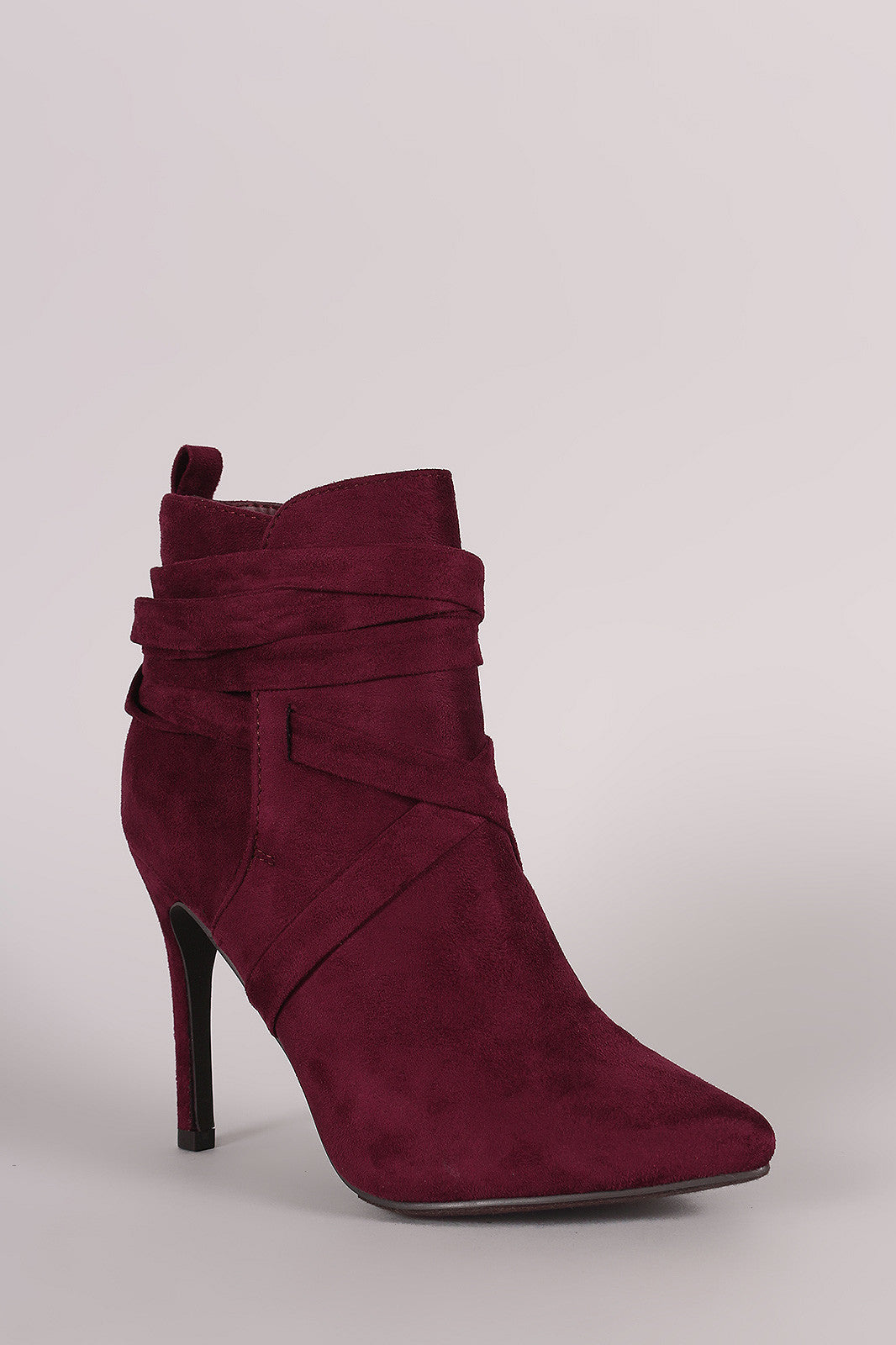 Breckelle Suede Pointy Toe Lace Up Ankle Boots