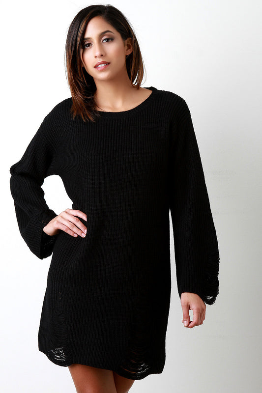 Thick Knit Distressed Accent Sweater Dress