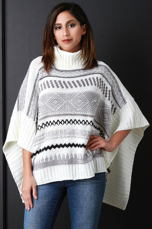 Striped Turtle Neck Poncho