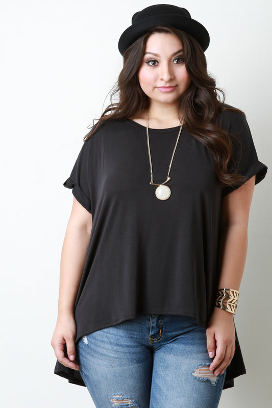 Scoop Neck Boxy High Low Hem Tee