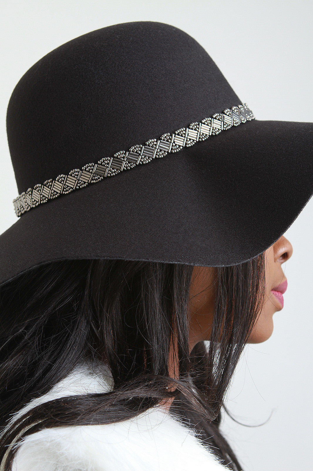 Beaded Trim Floppy Hat