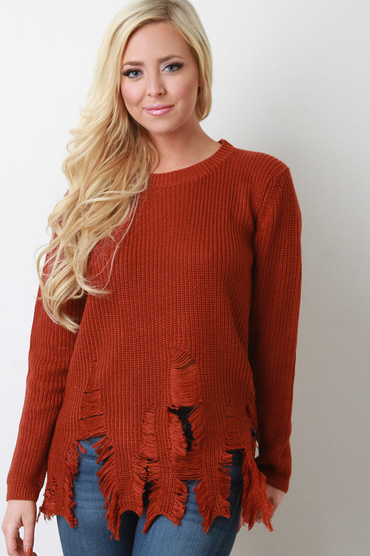 Shredded Knit Sweater Top