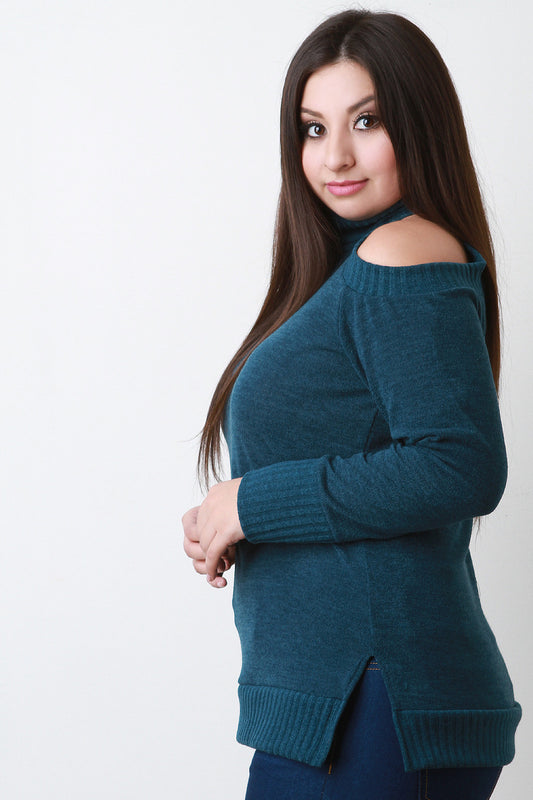 Cold Shoulder Turtle Neck Sweater