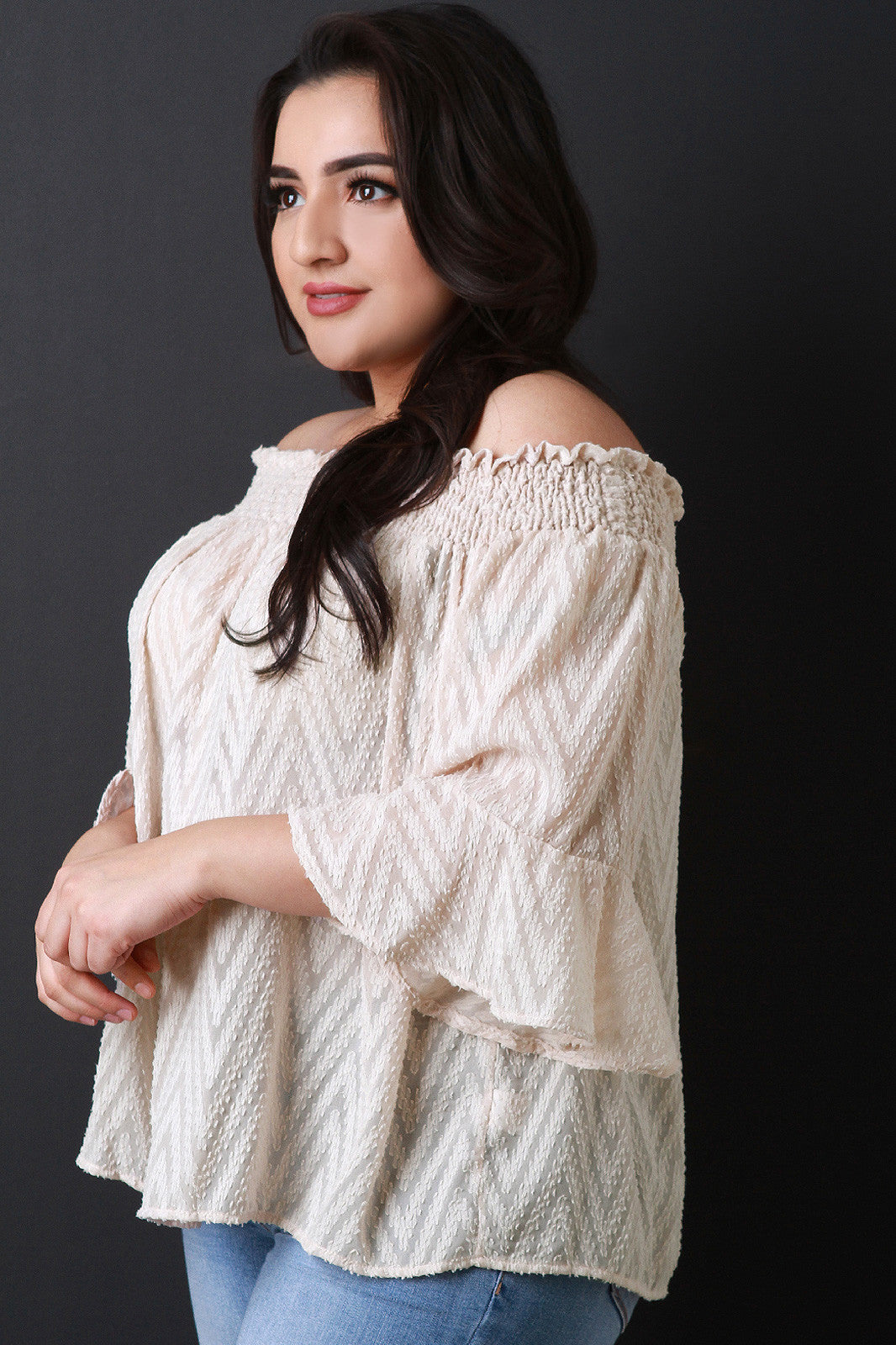 Chevron Texture Smock Bardot Top