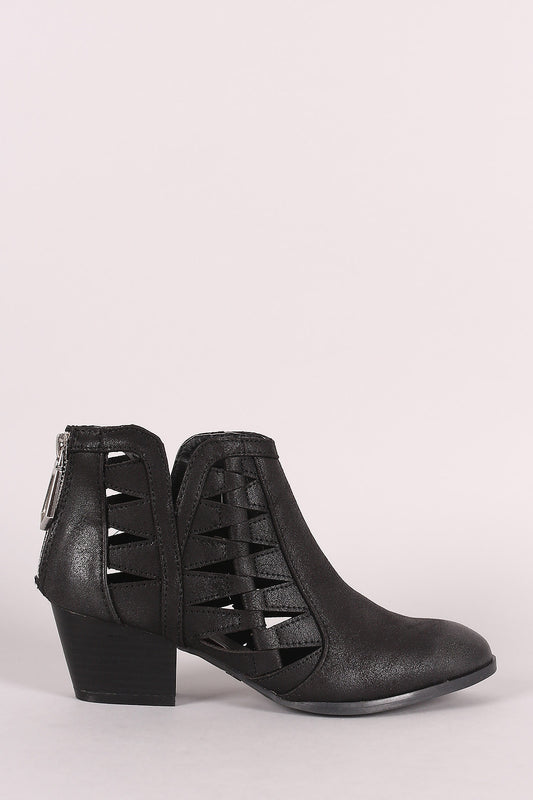 Qupid Distressed Cutout Almond Toe Western Booties
