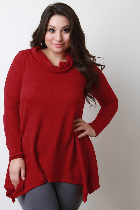 Cowl Neck Long Sleeves Sharkbite Hem Sweater