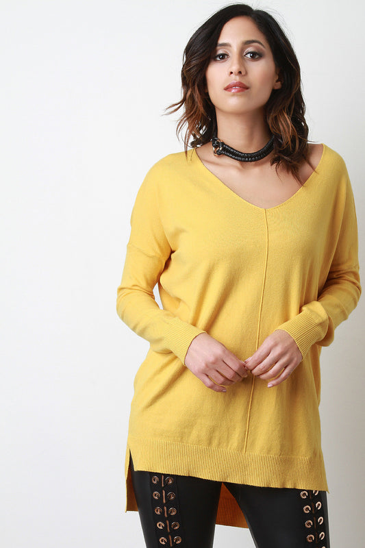 Dropped Shoulder High-Low Relaxed Sweater Top