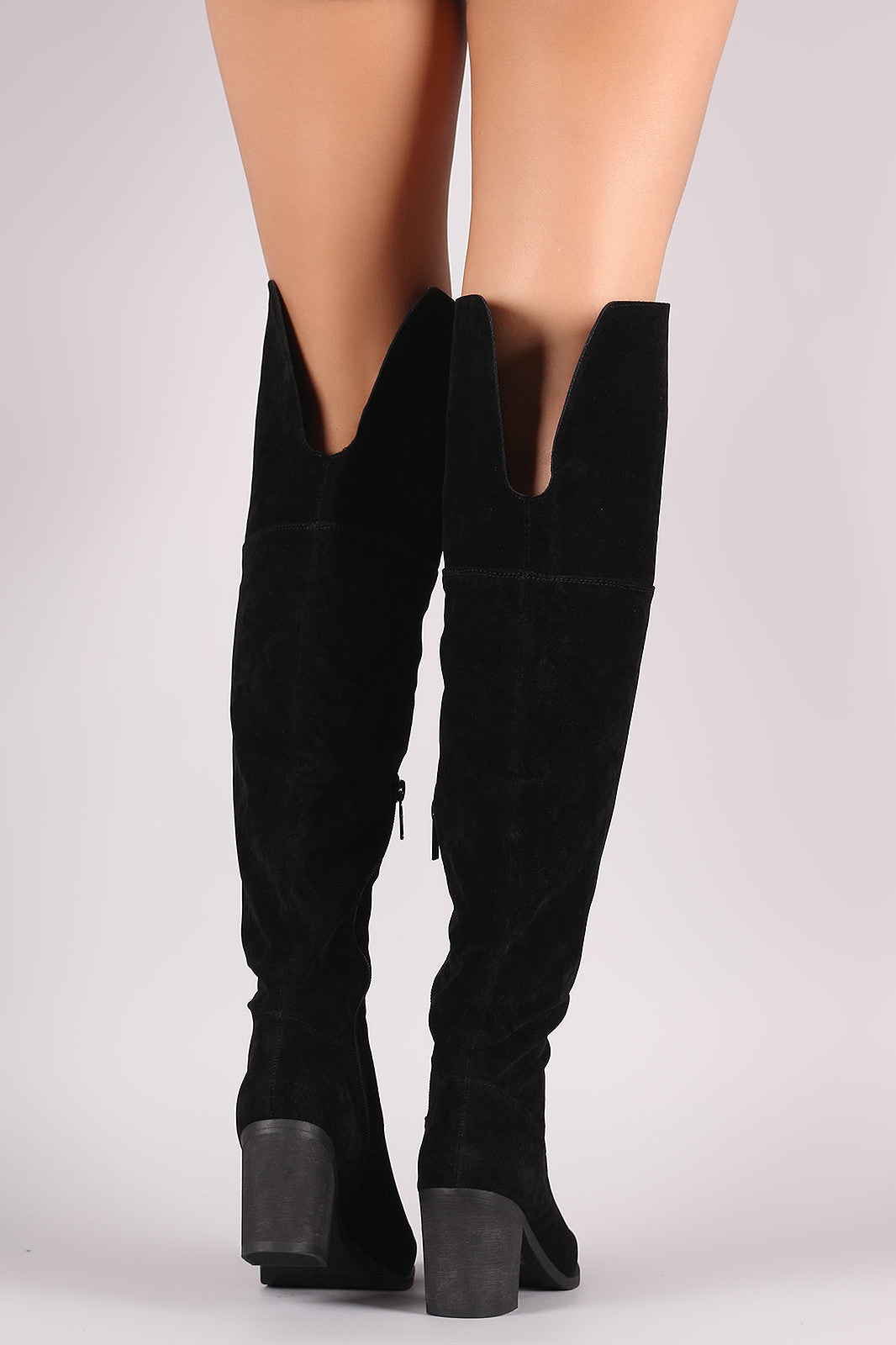 Breckelle Suede Cuff Pointy Toe Block Heeled Over-The-Knee Boots