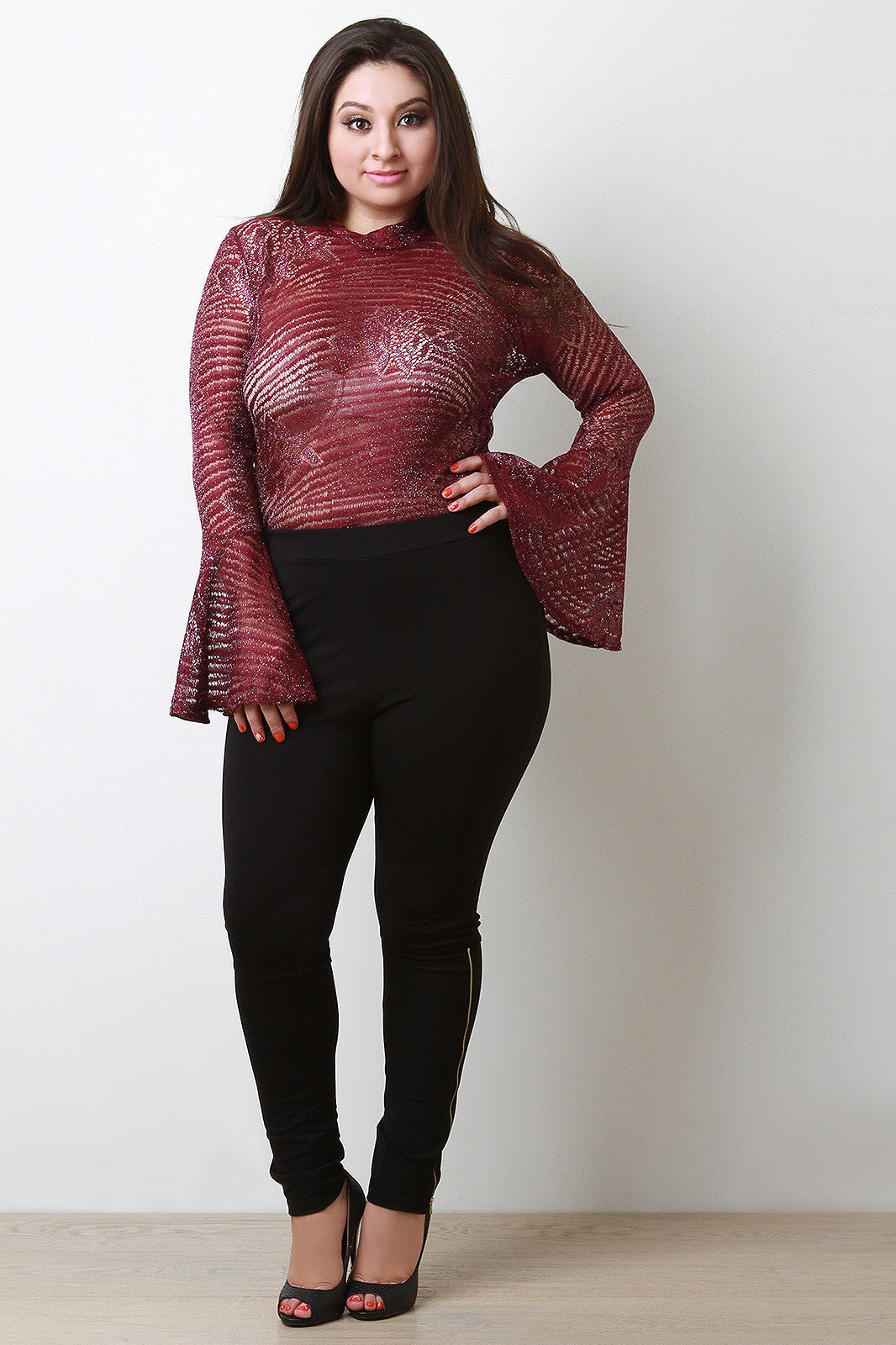 Bell Sleeve Metallic Knit Bodysuit