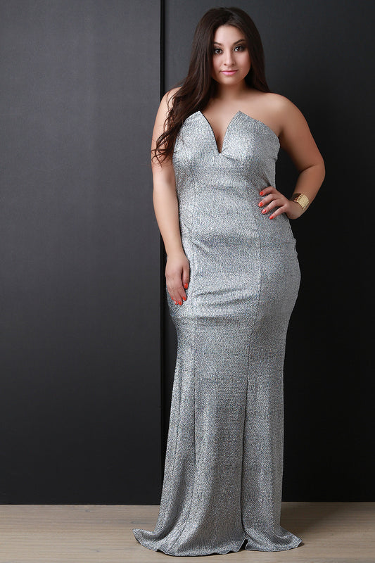 Sweetheart Hologram Glitter Maxi Dress