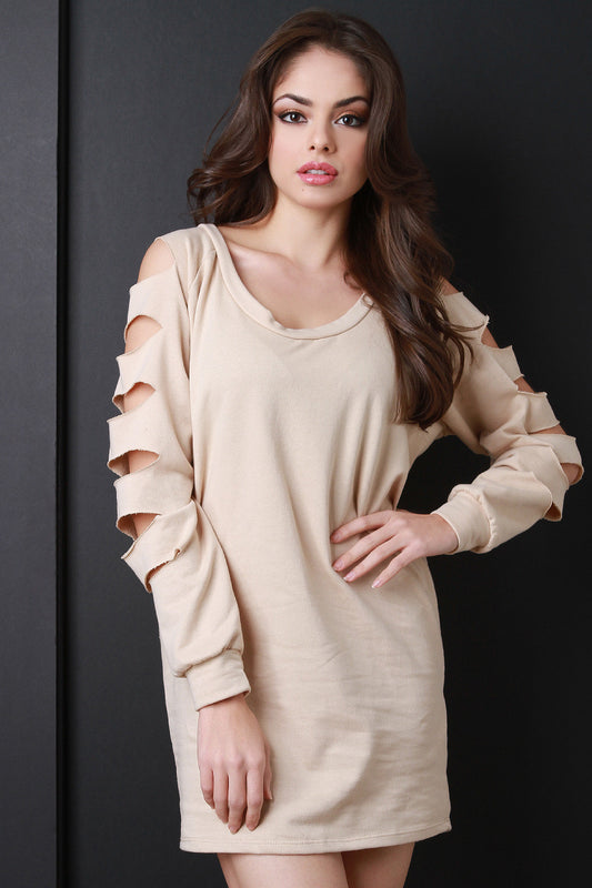 Slashed Sleeve Sweater Dress