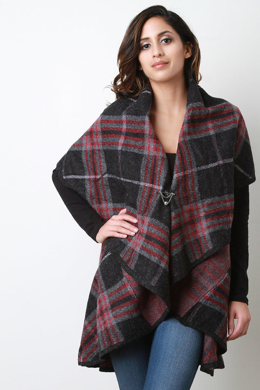 Plaid Shawl Poncho Vest