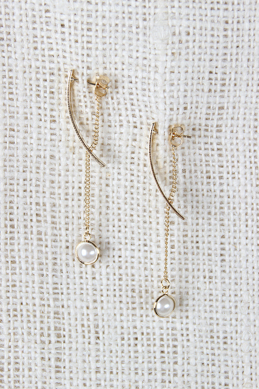 Curved Bar Faux Pearl Drop Earrings