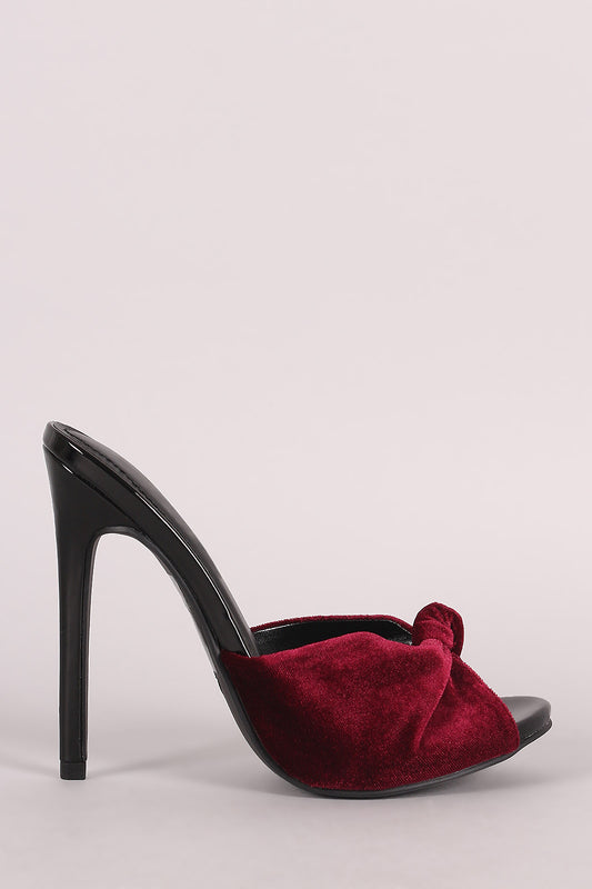 Shoe Republic LA Crushed Velvet Knotted Slide Stiletto Heel