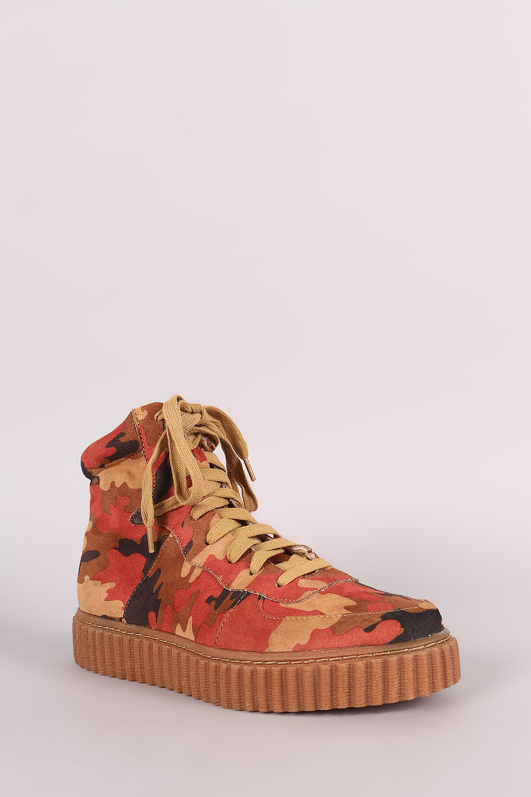 Camouflage Round Toe Lace Up High Top Creeper Sneaker