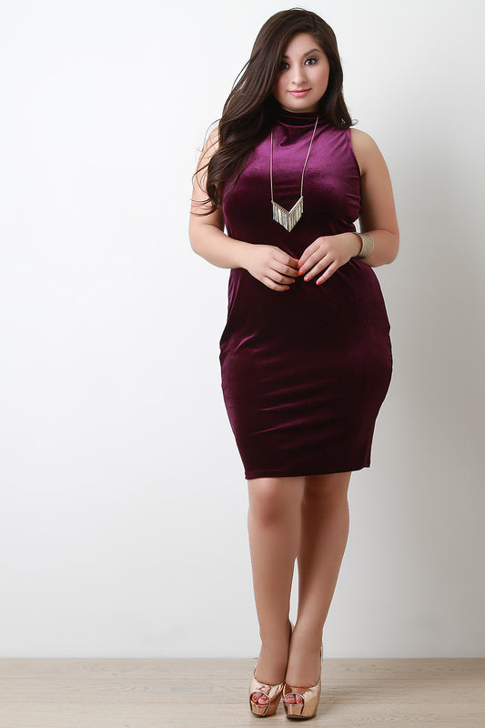 Velvet Mock Neck Bodycon Dress