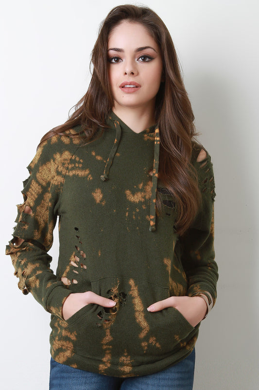 French Terry Distressed Bleach Hooded Top