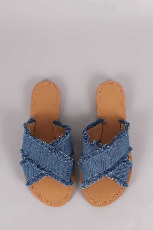 Wild Diva Lounge Frayed Crossing Straps Flat Sandal