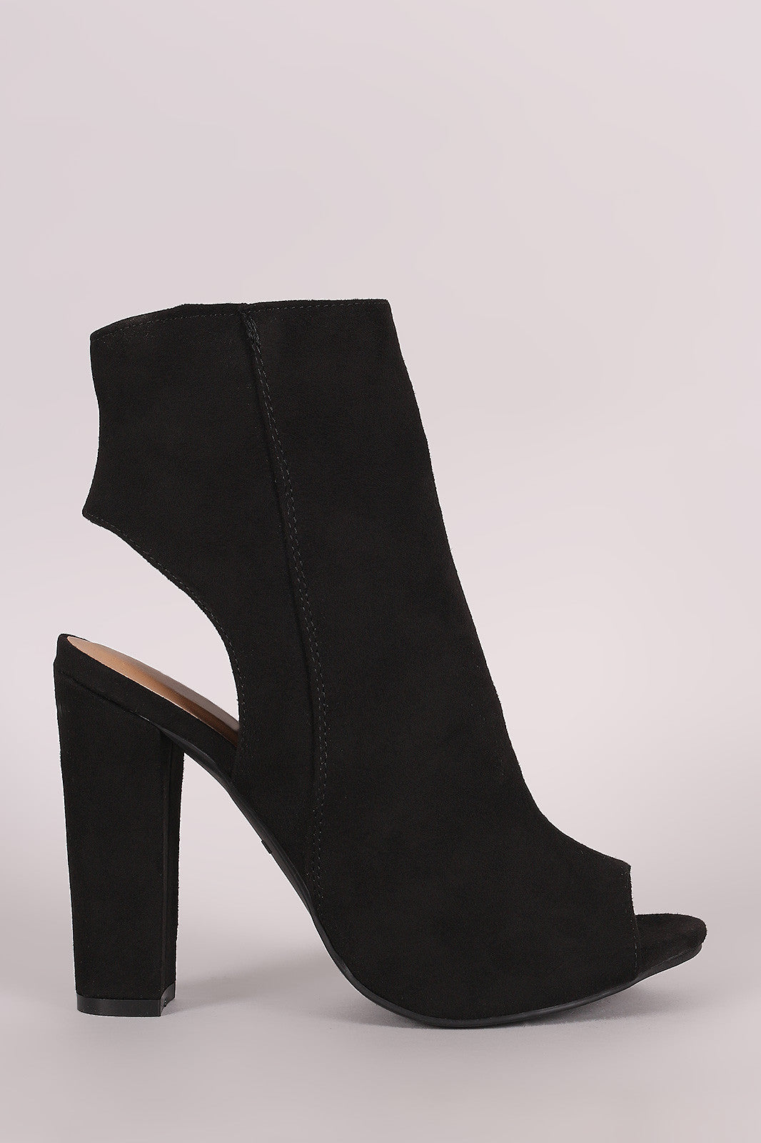 Bamboo Suede Peep Toe Chunky Heeled Booties