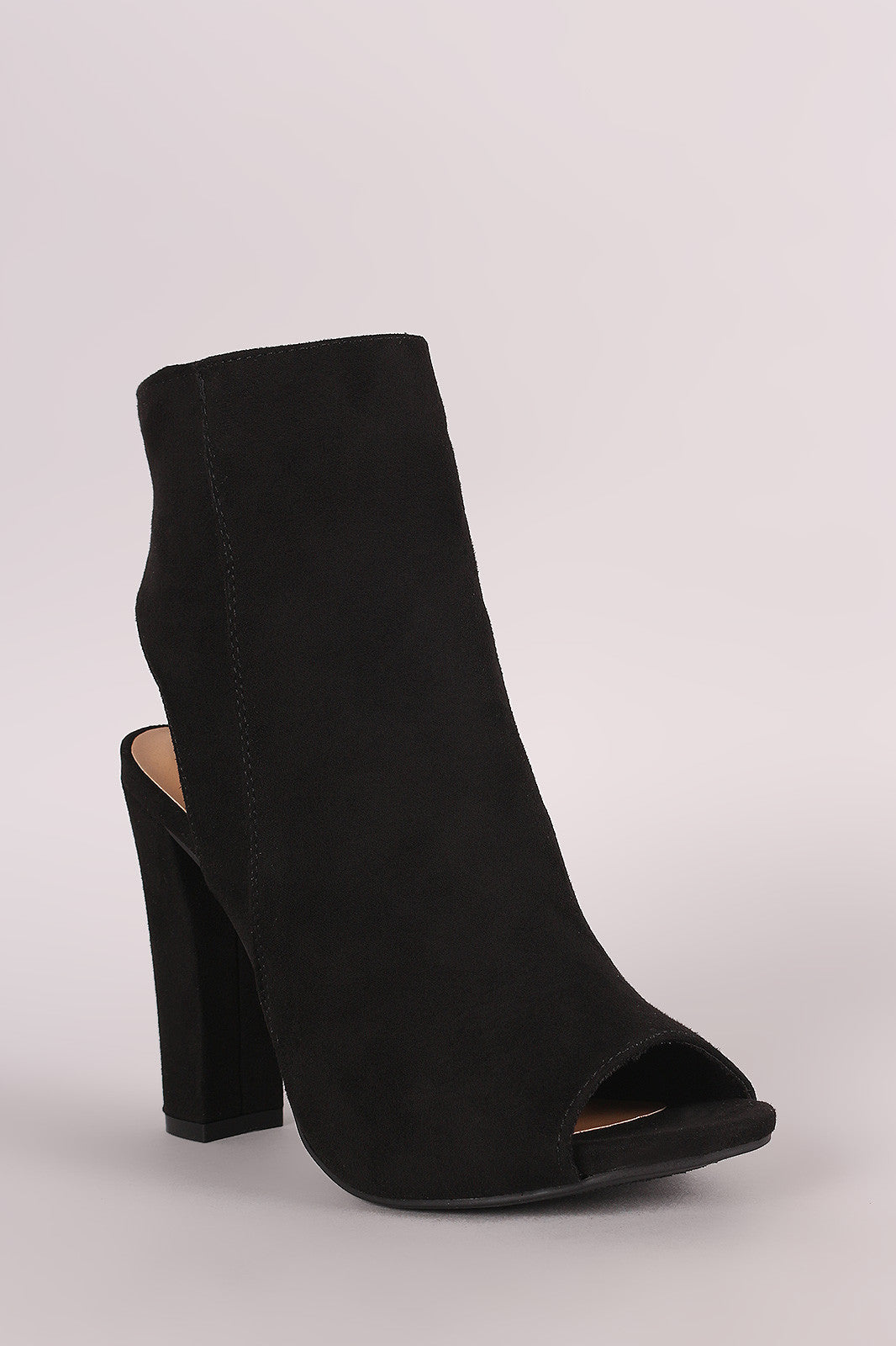 Bamboo Suede Peep Toe Chunky Heeled Booties