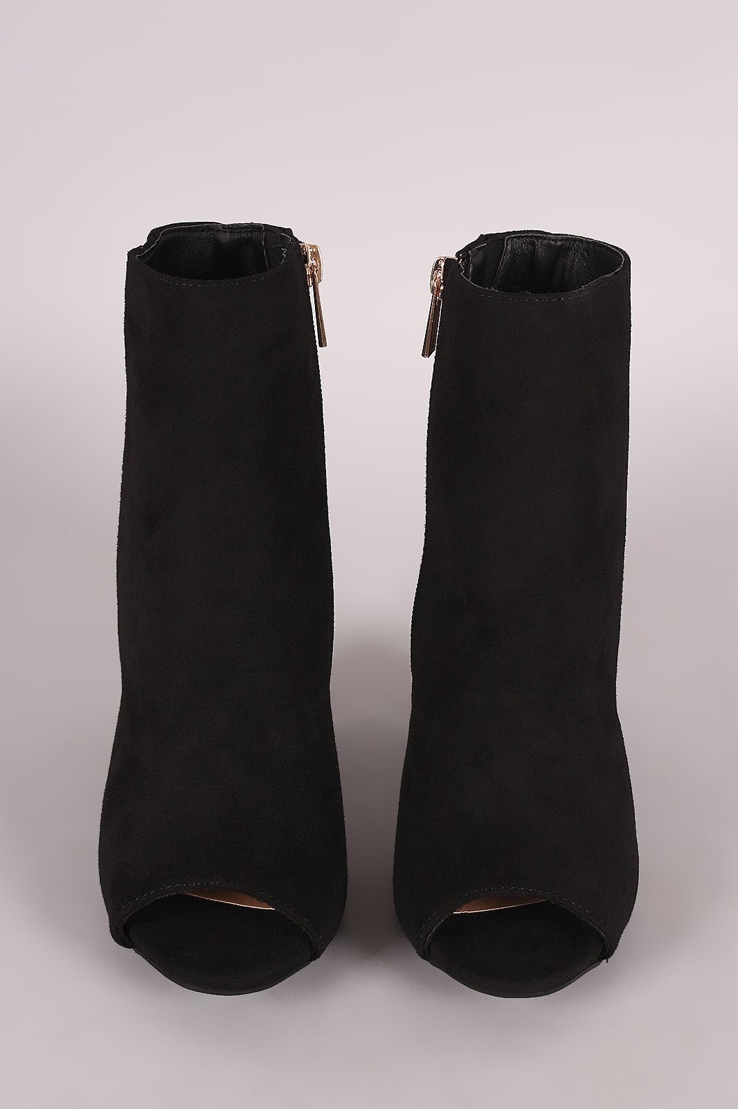 Bamboo Suede Peep Toe Chunky Heeled Booties