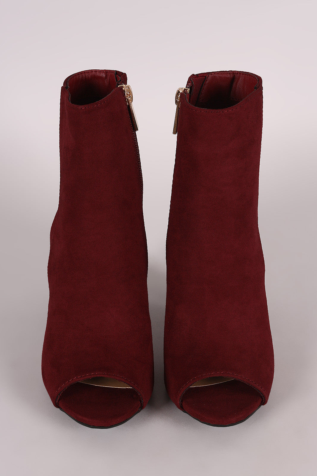 Bamboo Suede Peep Toe Chunky Heeled Booties