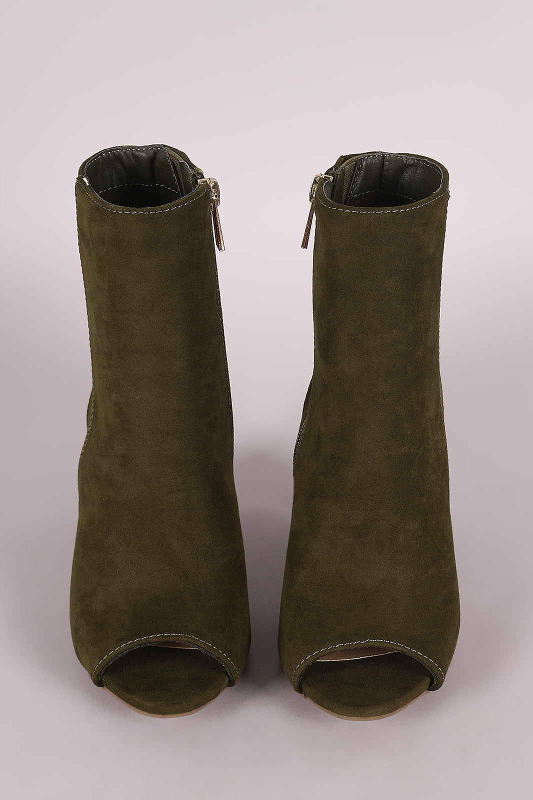 Bamboo Suede Peep Toe Chunky Heeled Booties