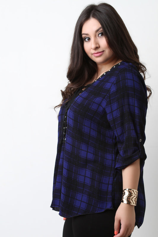 Plaid Corset Lace Up Top