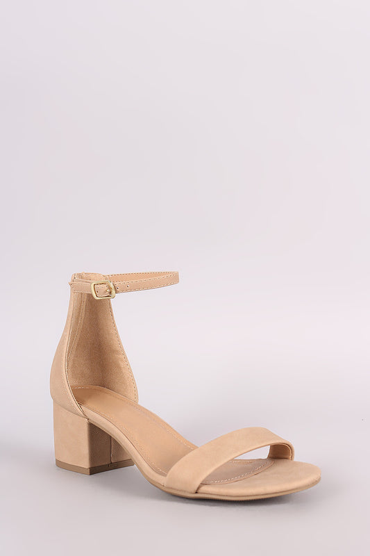 City Classified Nubuck Ankle Strap Open Toe Block Heel