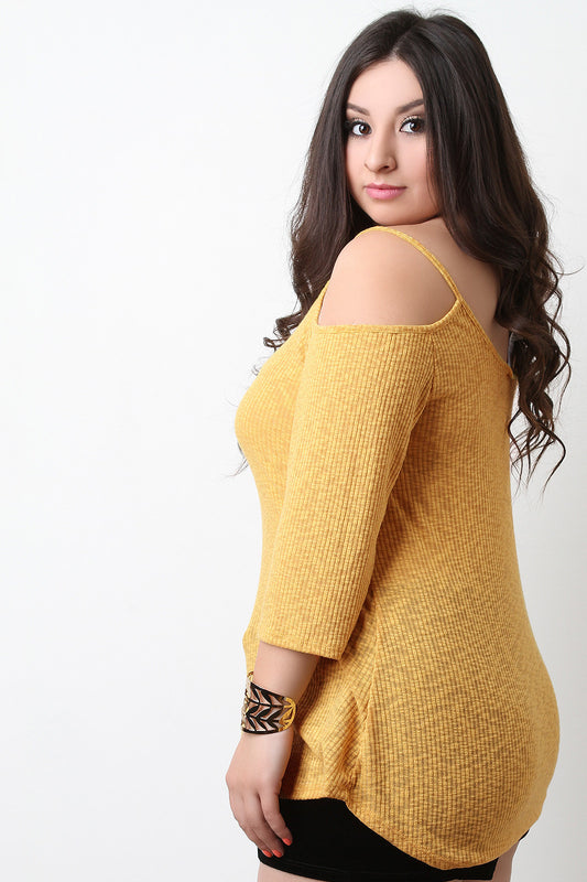 Ribbed Knit Caged Cold Shoulder Top