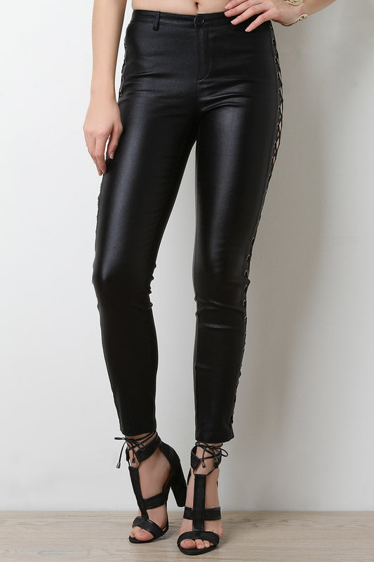 Stretchy Lace Up Eyelet Pants