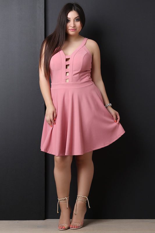Cut Out Caged Fit And Flare Dress