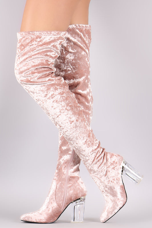 Crushed Velvet Fitted OTK Lucite Boots