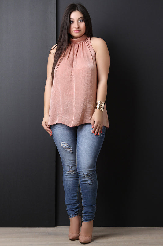 Satin Mock Neck Trapeze Top