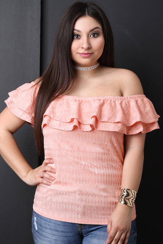 Double Flutter Bardot Diamond Texture Top