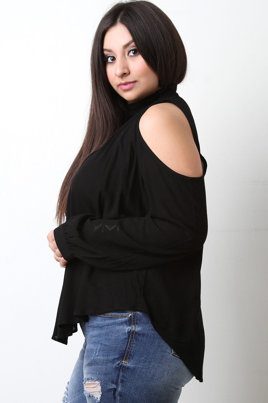 Bishop Sleeves Cold Shoulder Top